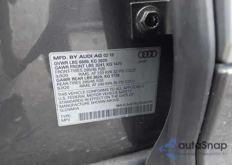 2018 Audi Q7 3.0T Premium from USA, damaged, VIN WA1LAAF76JD034274